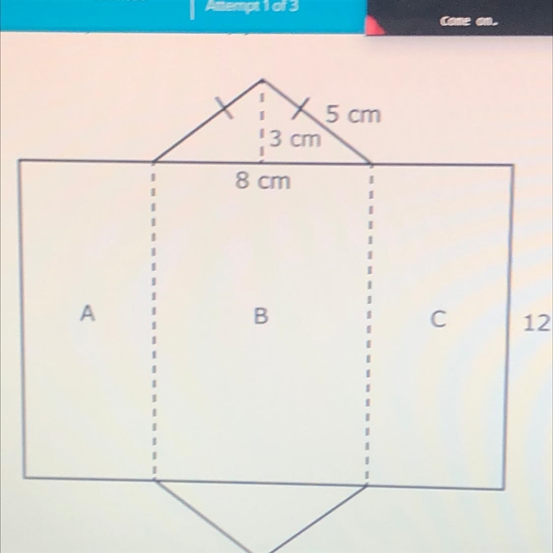 Which expression will help you find the area of the triangular bases? 3•12 8•3 1/2•8•3 8•12-example-1