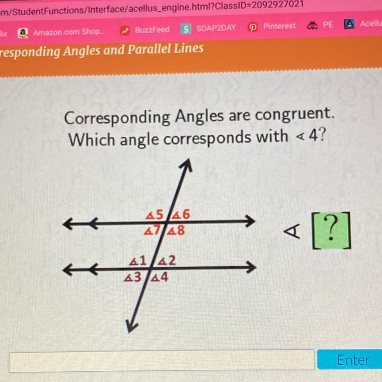 Corresponding Angles are congruent. Which angle corresponds with <4? 4546 47 48 &lt-example-1