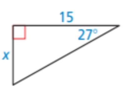 Round your answer to the nearest tenth. Use the trig ratios to solve for x.-example-1