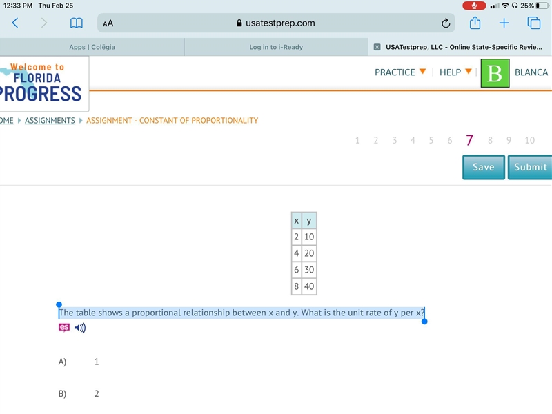 The table shows a proportional relationship between x and y. What is the unit rate-example-1