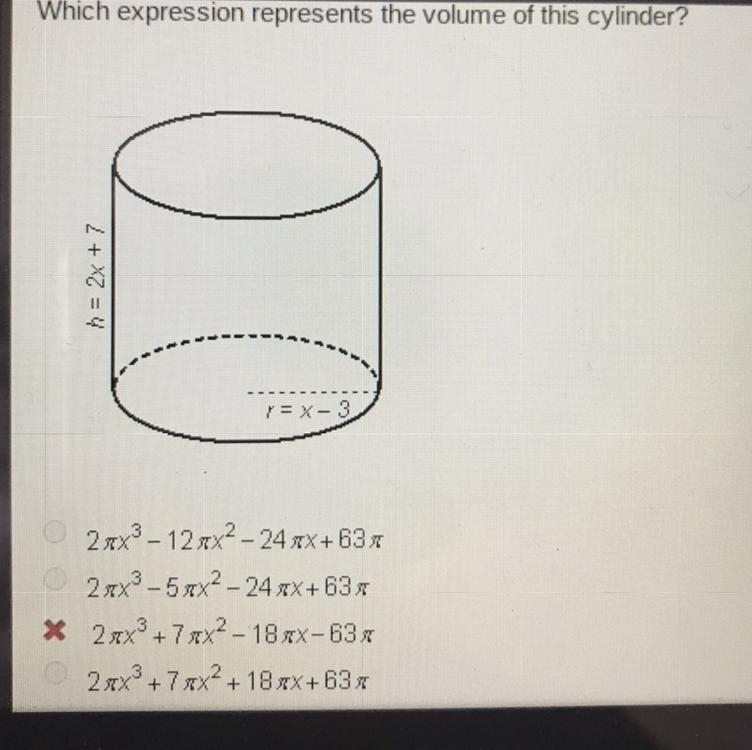 The volume of a cylinder is given by the formula y - rrah, where r is the radius of-example-1