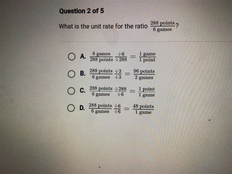 What is the unit rate for the ratio 288Points/6 Games-example-1