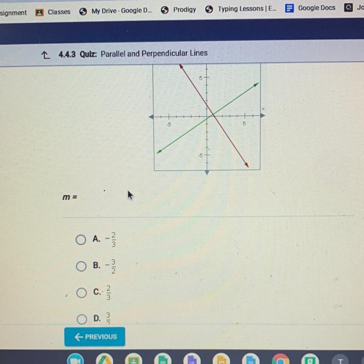 What is the slope of the red line if the green is 2/3-example-1