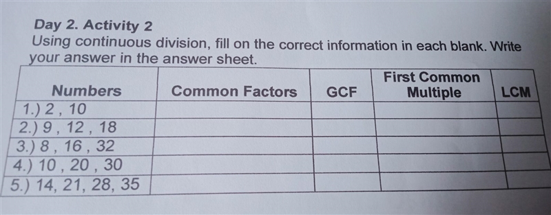 Using continuous division, fill on the correct information in each blank . ​-example-1