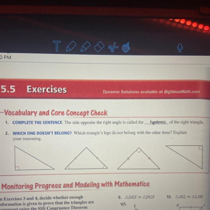 Which triangles legs do not belong with the other three? Explain ur reasoning-example-1