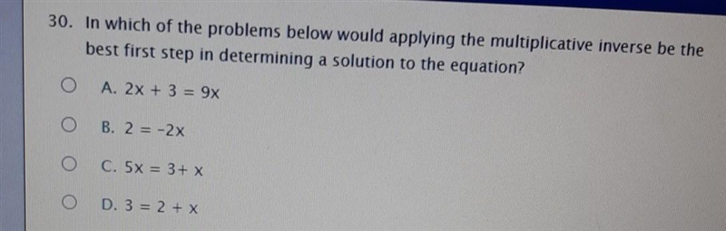 . In which of the problems below would applying the multiplicative inverse be the-example-1