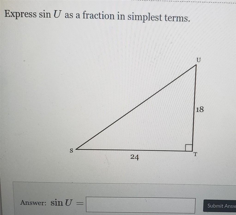 Express sin U as a fraction in simplest terms​-example-1