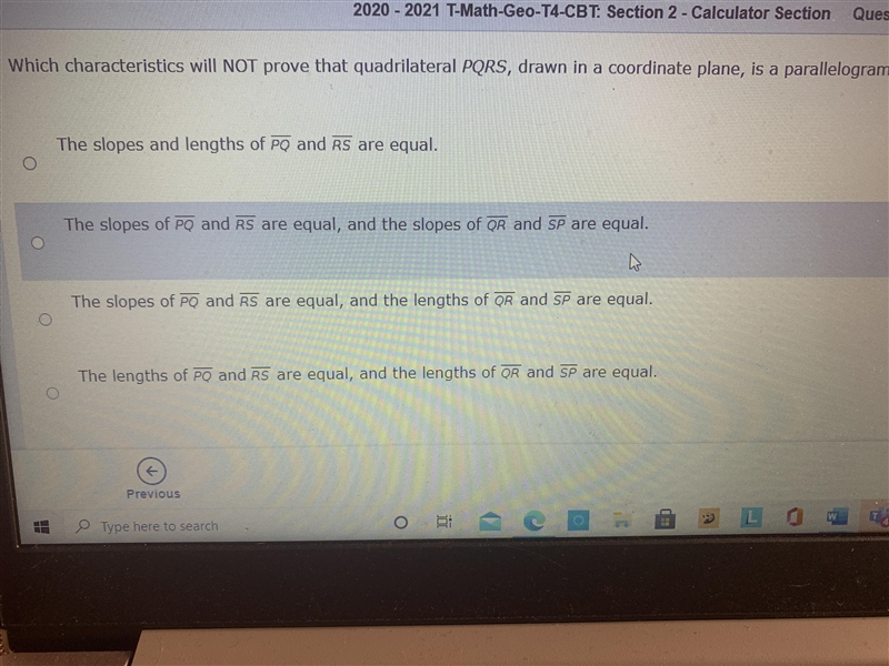 Which characteristics will not prove that quadrilateral PQRS, drawn in a coordinate-example-1