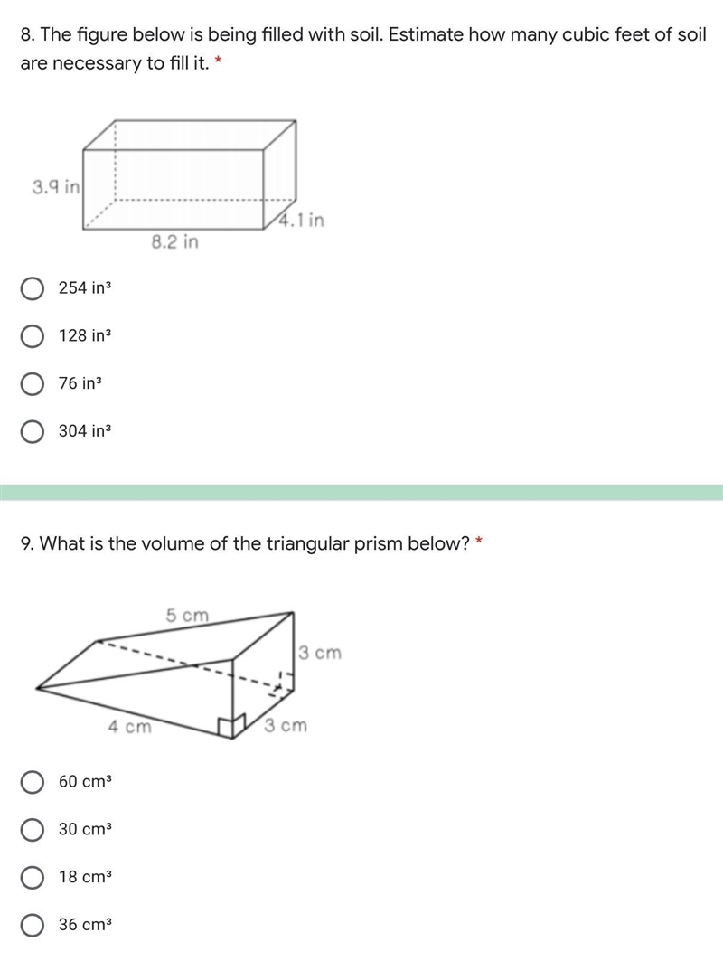 What is the volume of the prisms below? What equation would you use for the last picture-example-1