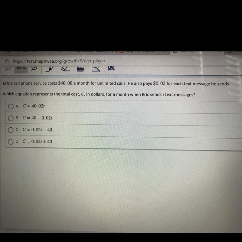 Eric's cell phone service costs $40.00 a month for unlimited calls. He also pays $0.02 for-example-1