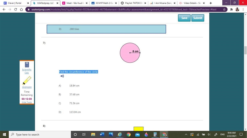 Find the circumference of the circle. please hurry-example-1