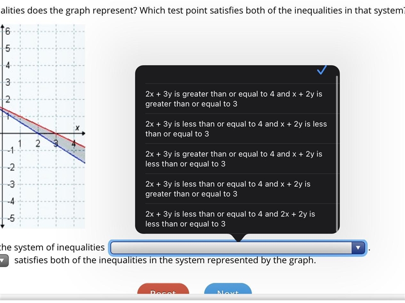 Which system of inequalities does the graph represent? Which test point satisfies-example-3