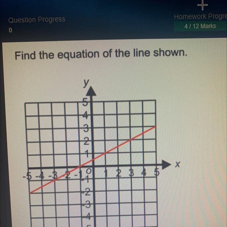 Find the equation of the line shown. 10 9 8 7 6 5 4 3 2 1 OOONOOMN Х 0 1 2 3 4 5 6 7 8 9 10-example-1