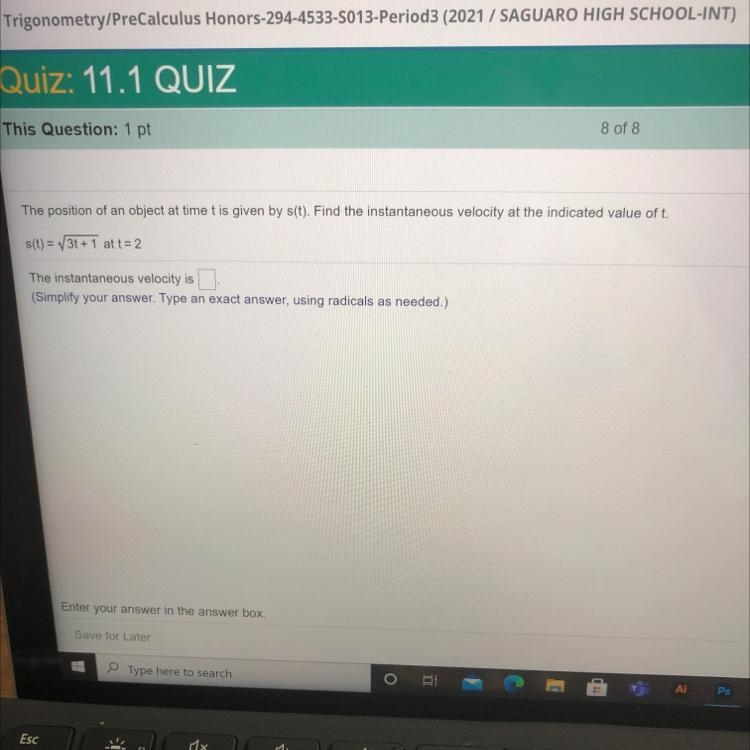 S(t)=sqrt3t+1 at t=2-example-1