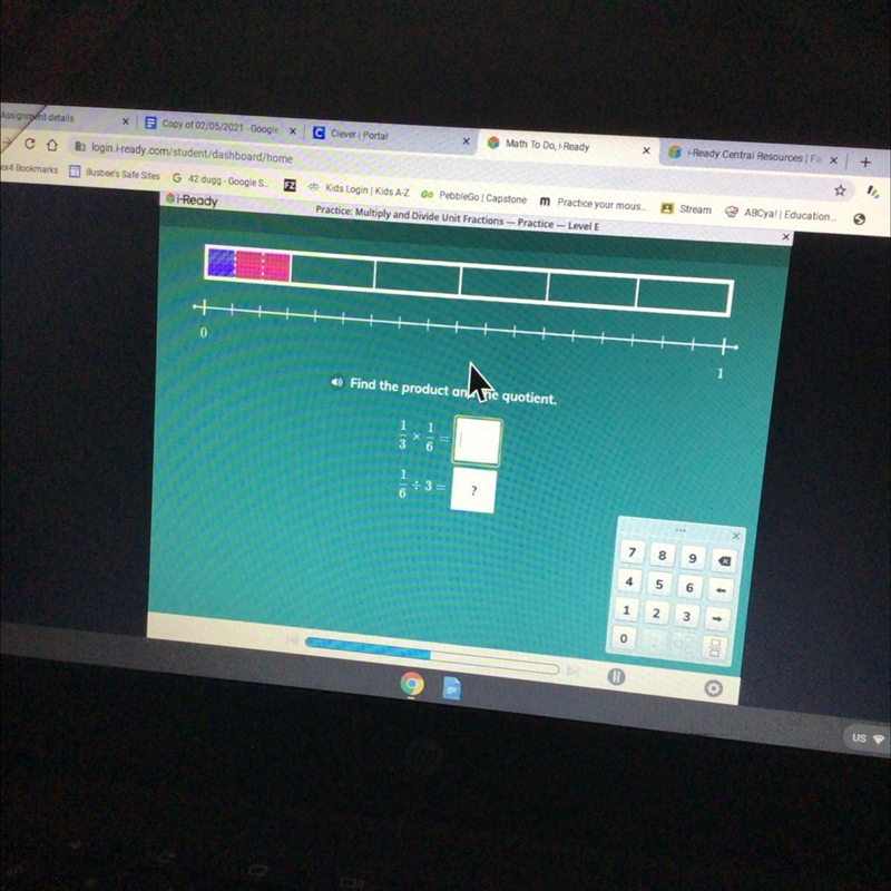 Find the Product and the quotient. 1/3 x 1/6 = 1/6 divided by 3 =-example-1