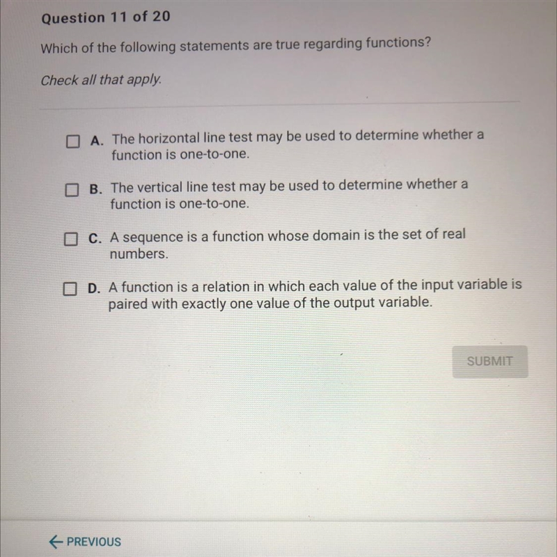 Which of the following statements are true regarding functions? Check all that apply-example-1