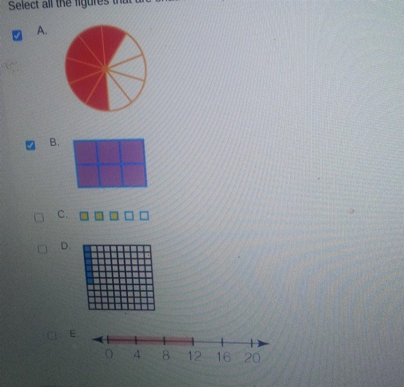 Select all the figures that are shaped to represent 60% of the whole.​-example-1