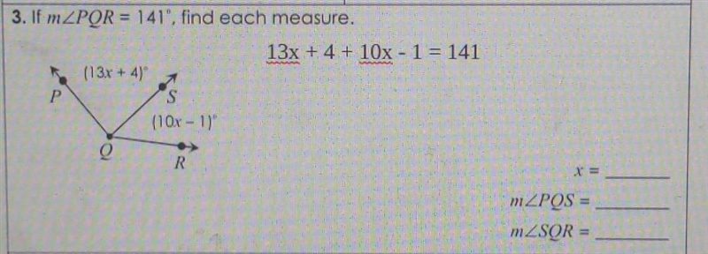 If m angle PQR = 141", find each measure. ​-example-1