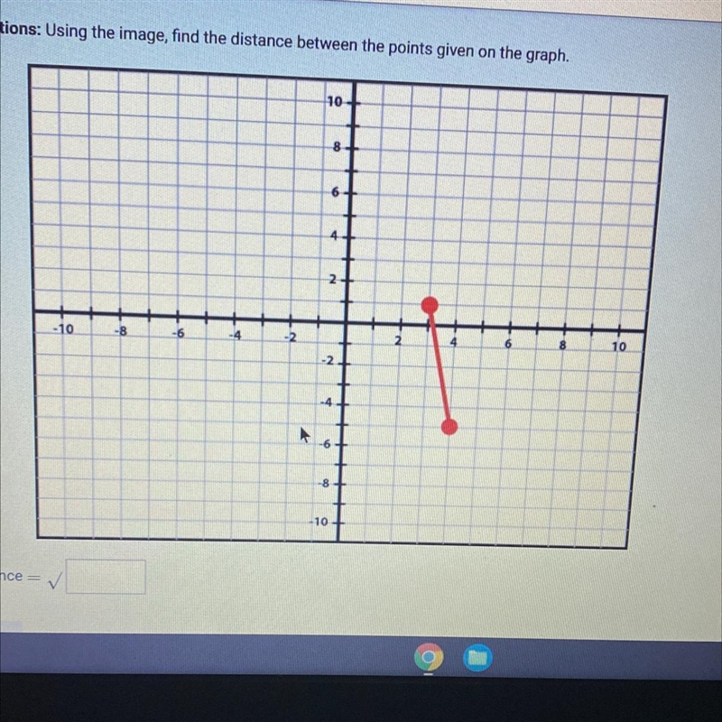 Instructions: Using the image, find the distance between the points given on the graph-example-1