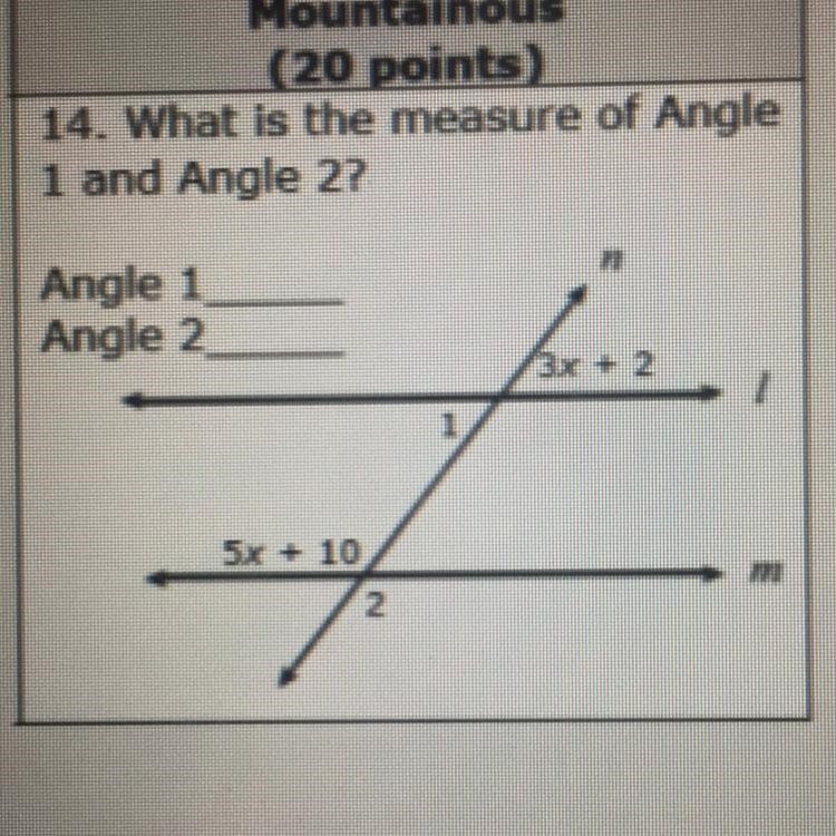 What is the measure of Angle 1 and Angle 2?-example-1