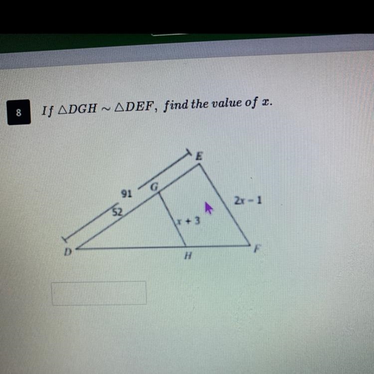 If triangle dgh is congruent to triangle def find the value of x-example-1