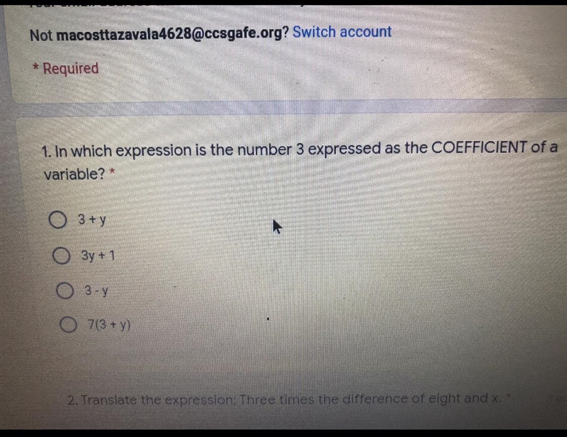 In which expression is the number 3 expressed as the coefficient of a variable-example-1