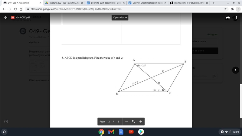 ABCD is a parallelogram, find x+ y-example-1