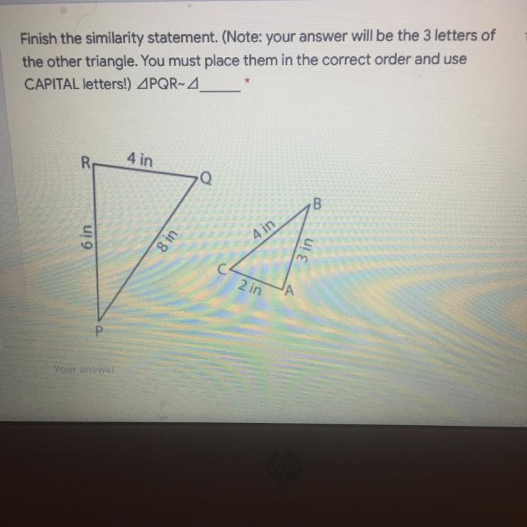 1 point Finish the similarity statement. (Note: your answer will be the 3 letters-example-1