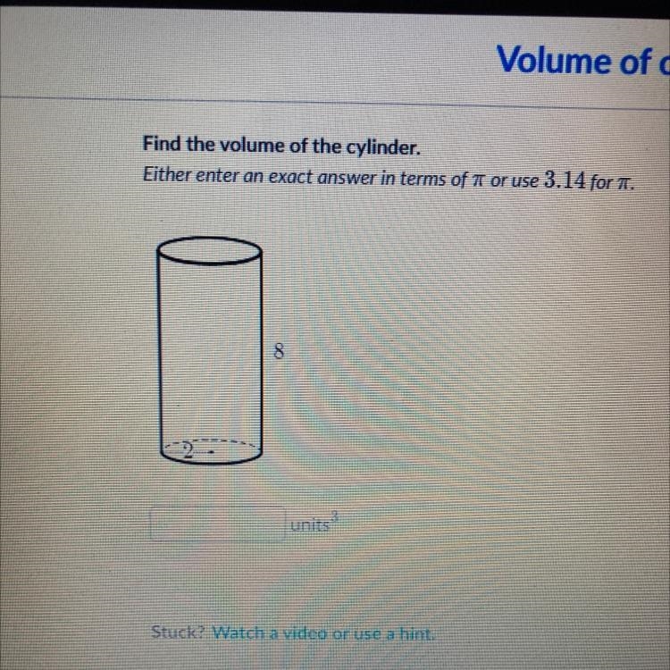 Find the volume of the cylinder.-example-1