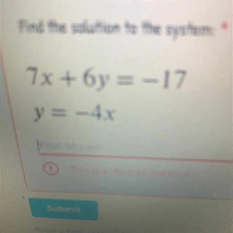 Find the solution to the system: 7x+6y=-17 y=-4x-example-1