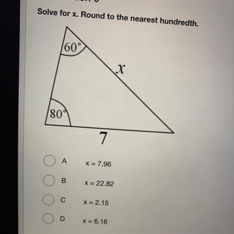 Solve for x. Round to the nearest hundredth. 1609 X 809 7-example-1