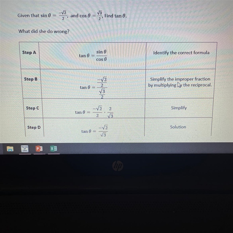 Find the error & explain why it is wrong: Megan wanted to solve this problem: given-example-1