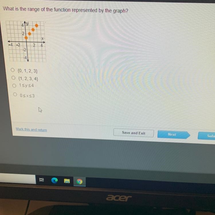 What is the range of the function represented by the graph? 2 2 -2 -2 O {0, 1, 2, 3} O-example-1