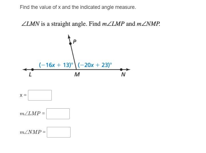 Find X, and the two angle measures.-example-1