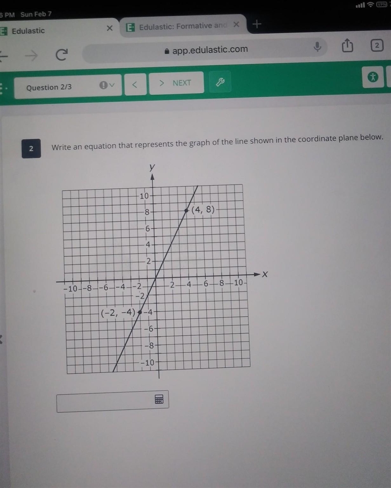 Write an equation that represents the graph of the line shown ​-example-1