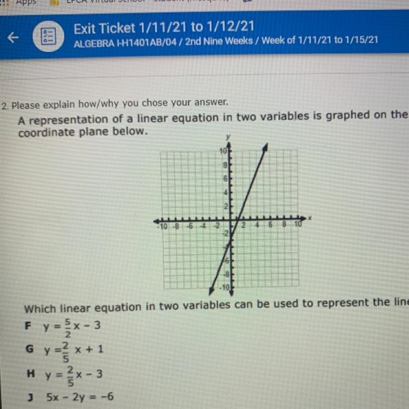 2. Please explain how/why you chose your answer. A representation of a linear equation-example-1