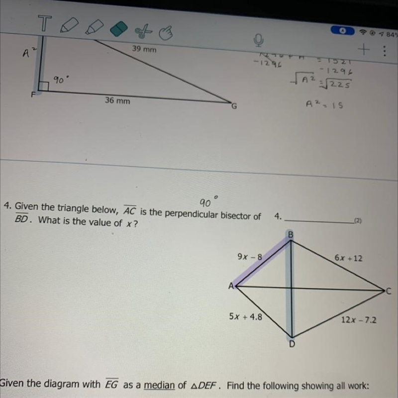 can somone please help me with this question... given the triangle below, ac is the-example-1