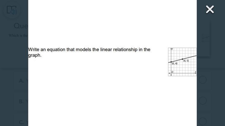 Write an equation that models the linear relationship in the graph? A.y=4x + 4 B.y-example-1