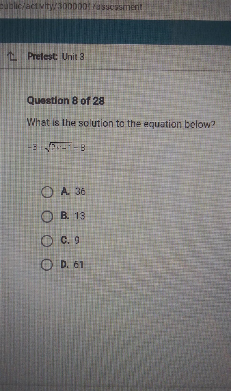 What is the solution to the equation below? -3 + sqrt 2x - 1 =8​-example-1