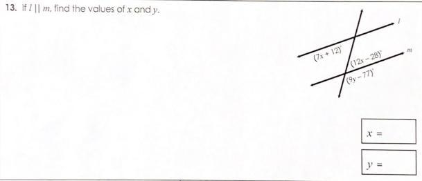 13. If l is parallel to m, find the values of x and y.-example-1