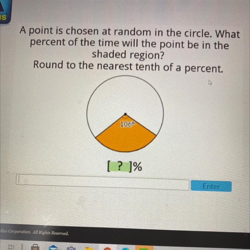 What percent of the time will the point be in the shaded region-example-1