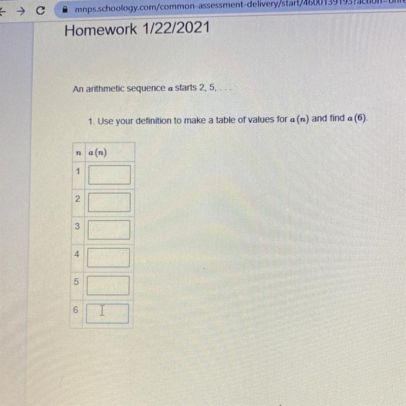 An arithmetic sequence a starts 2, 5, . . 1. Use your definition to make a table of-example-1