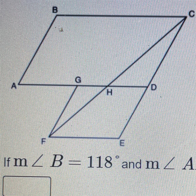 Parallelogram ABCD is adjacent to rhombus DEFG, as shown below, and FC intersects-example-1