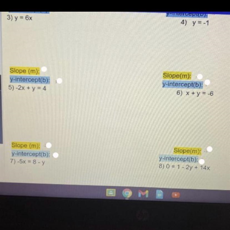 please help me find the slope and y intercept! i’m the worst at math, i’d really appreciate-example-1