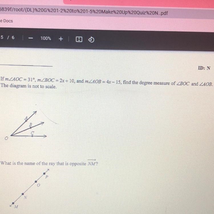 Please help! Geometry If mZAOC = 31°, mZBOC = 2x + 10, and mZAOB = 4x - 15, find the-example-1