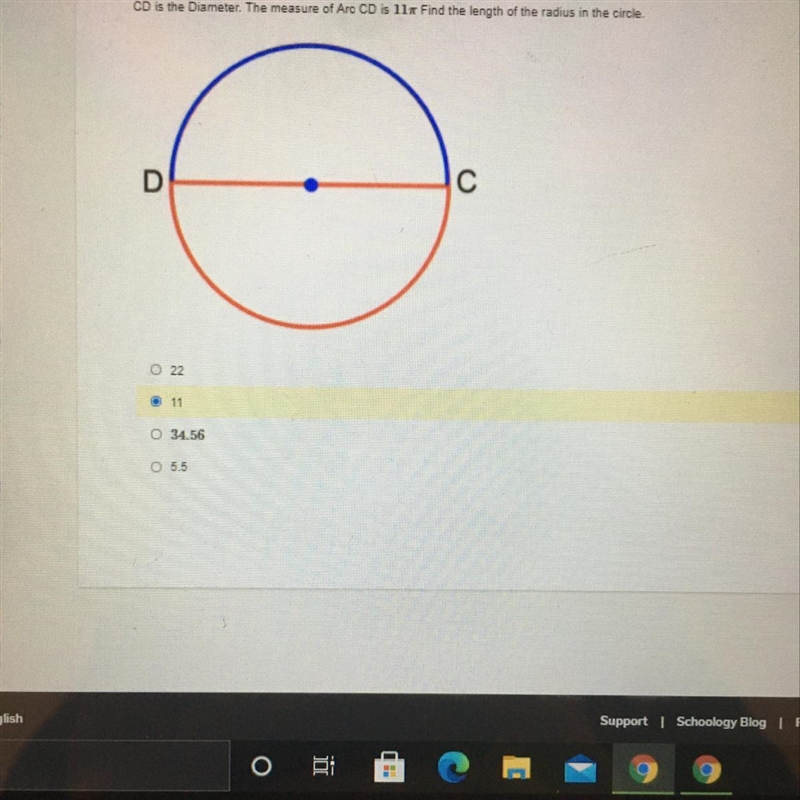 CD is the Diameter. The measure of Arc CD is lle Find the length of the radius in-example-1