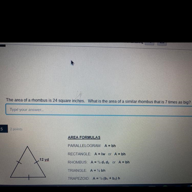 the area of a rhombus is 24 square inches. What is the are of a similar rhombus that-example-1