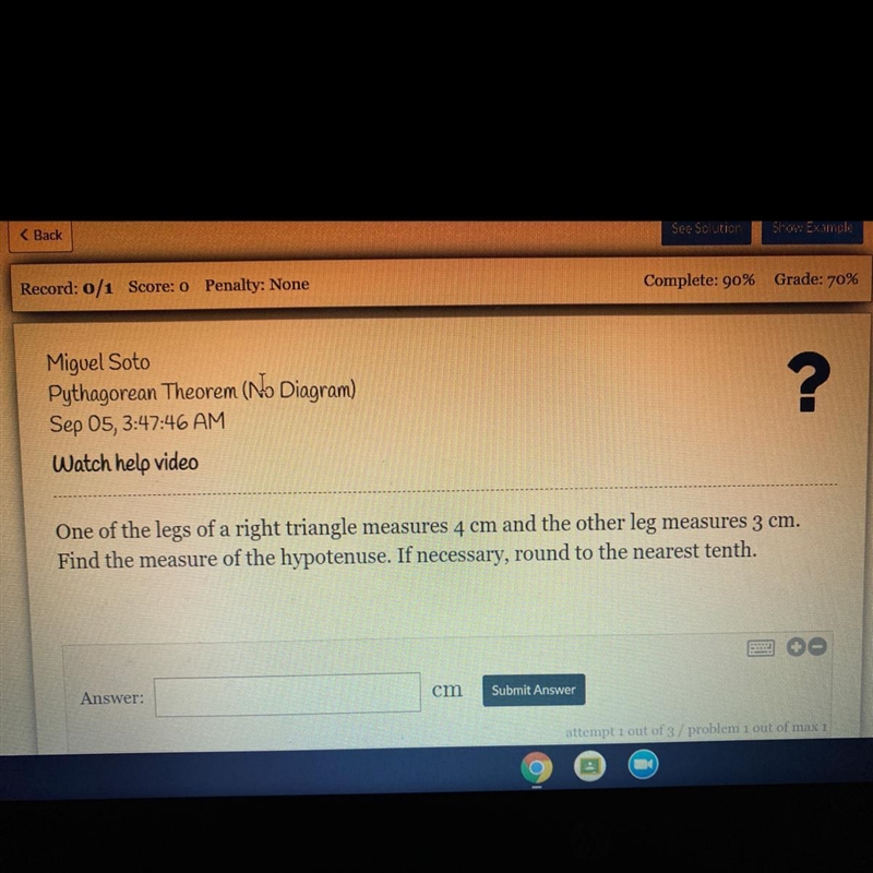 One of the legs of a right triangle measures 4cm and other lag measures 3cm. Find-example-1