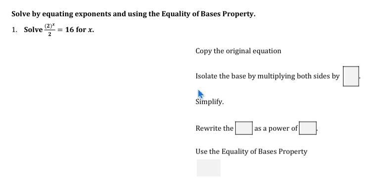 =-= 50 Points =-= Must give the correct answer Solve by equating exponents and using-example-1