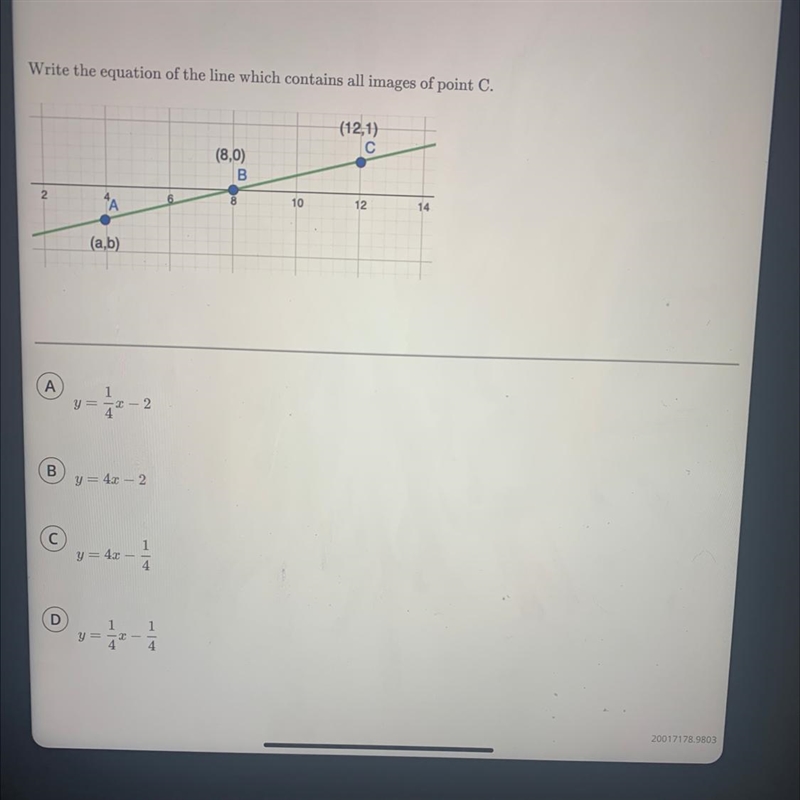 Write the equation of the line which contains all images of point C. (12.1) С (8,0) B-example-1